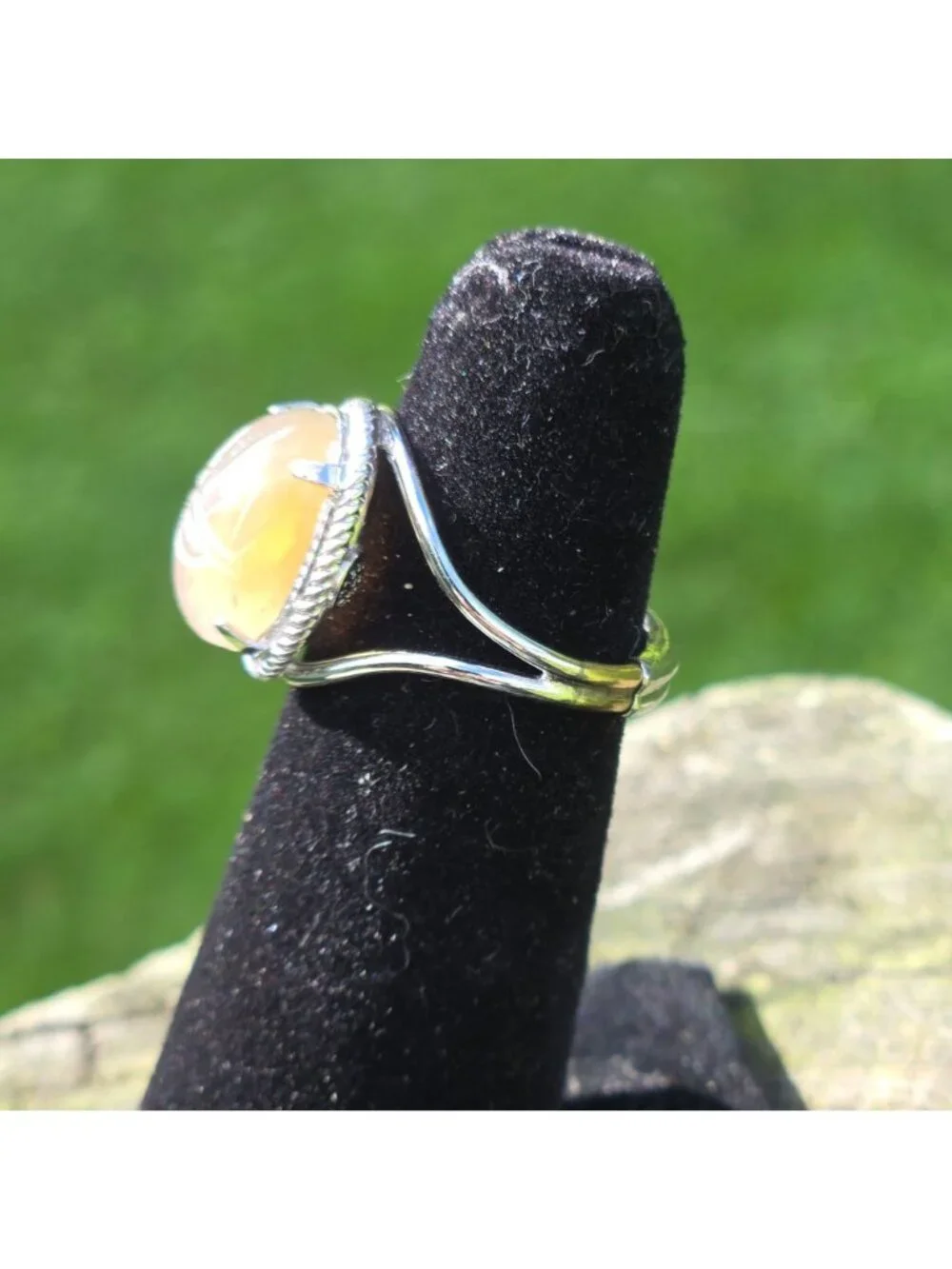 MCM Burt Cassell Scarab beetle ring stone 12K White GF Egyptian revival VTG 5.5